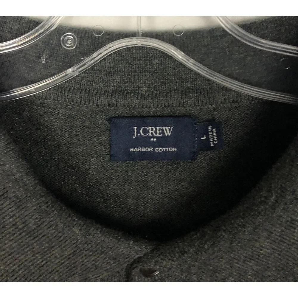 J. Crew Men's Size L Harbor Cotton Wool‎ Blend Knit Sweater  1/4 Neck Button Up
